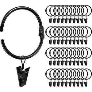 40 Pack 2 Inches Openable Curtain Rings with Clips, Drapery Metal Clip Iron Drapes Hangers Decorative for Windows Rods Rustproof, Black