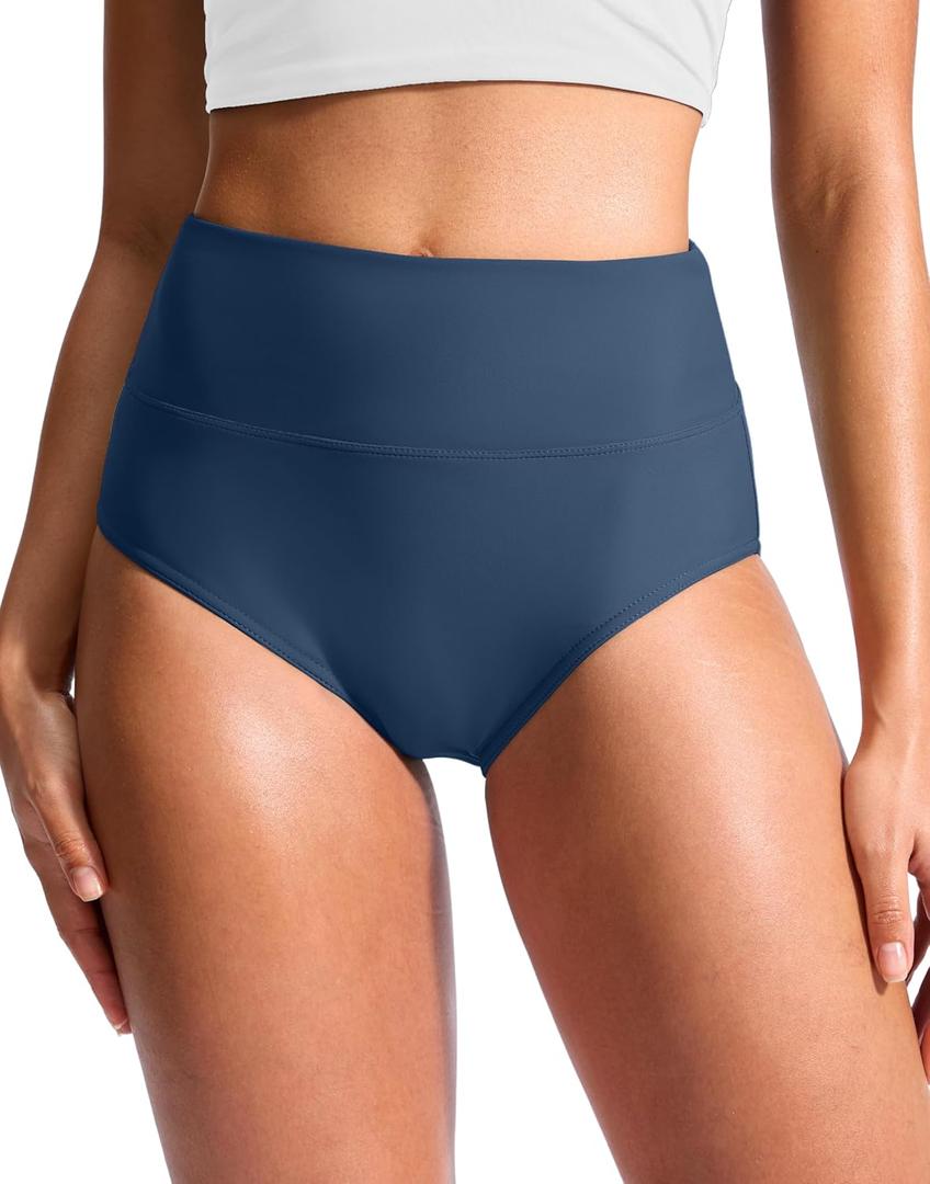G Gradual Women's High Waisted Bikini Bottoms Tummy Control Swim Bottom (Blue, L)