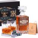 PONPUR 50th Birthday Gifts For Men Dad, 1976 Laser Whiskey Decanter Set with Gift Box, Anniversary Birthday Gift Ideas for Him Husband, 50 Years Bday Decorations, Whiskey Glasses & Whisky Stones Inc.