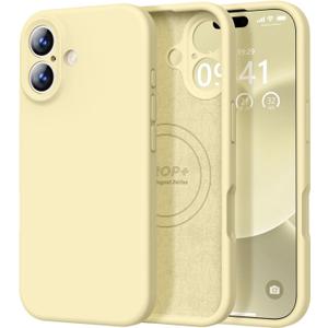 Vooii Magnetic for iPhone 17 Case, Compatible with Magsafe (Premium Liquid Silicone) (Integrated Camera Control Button) Full Body Protective Anti-Scratch Microfiber Lining 6.3", Creamy Yellow