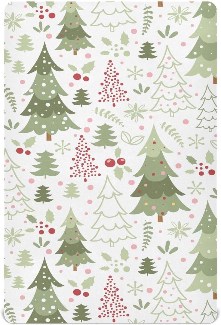 Cartoon Christmas Tree Crib Sheets for Boys Girls Pack N Play Sheet Soft Breathable Mini Crib Sheets 39" x 27"