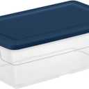 Sterilite Stackable 6 Quart Clear Home Storage Box with Handles and Blue Lid for Efficient, Space Saving Household Storage and Organization, 5 Pack