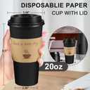Clawsoff 50 Pack 20 oz Coffee Cups with Lids, Disposable To Go Paper Coffee Cups with Sleeves and Stirring Sticks for Hot/Cold Drinks Office Home Shop Event (Black)