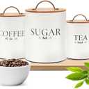 D'Lifeful Tea Coffee Sugar Canister Set 3pc Airtight Canister Sets for Kitchen Counter Farmhouse Containers for the Kitchen Decorative Countertop Storage With Airtight Lid for Freshness White