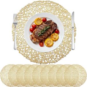 10 Pack Gold Round Placemats 15 Inch Vinyl Heat Resistant Table Mats