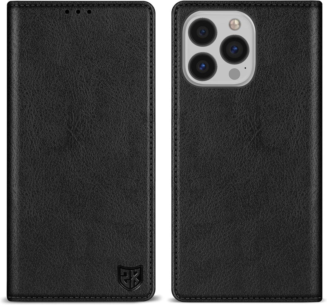 ZZXX for iPhone 13 Pro Wallet Case with [RFID Blocking] Card Slot Stand Strong Magnetic Leather Flip Fold Protective Phone Case for iPhone 13 Pro Case Wallet(Black-6.1 inch)
