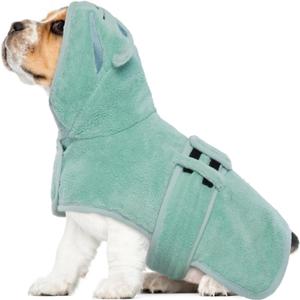 PetGroom Cozy Dog Robe, Microfibre Drying Coat, Super Absorbent, Magic Sticker & Belly Strap, Sizes S-M-L (Green)