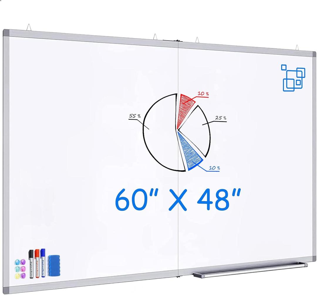 White Board Dry Erase 60x48, Large Magnetic Whiteboard Maxtek Dry Erase Boards for Wall, Aluminum Presentation Wall-Mounted Marker Board with a Long Pen Tray for School, Classroom, Office & Home (60x48 inch Silver)