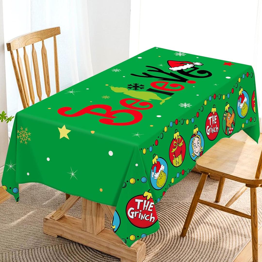 Hafangry Green Christmas Tablecloth Winter Believe Birthday Party Decoration Rectangular Holiday Kitchen Dining Room Decor (60" x 84")