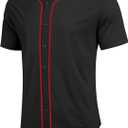 COOFANDY Men's Baseball Button Down Jersey Short Sleeve Hipster Hip Hop T Shirts (Large, Black-red Stripe)