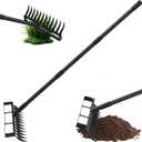 2 in 1 Weeding Tools Gardening Weed Puller with Long Handle,Stirrup Hula Garden Hoe with 12 Tines Rake,Garden Tiller Cultivator with 76" Adjustable Handle for Weeding,Seeding,Ditching,Loosening