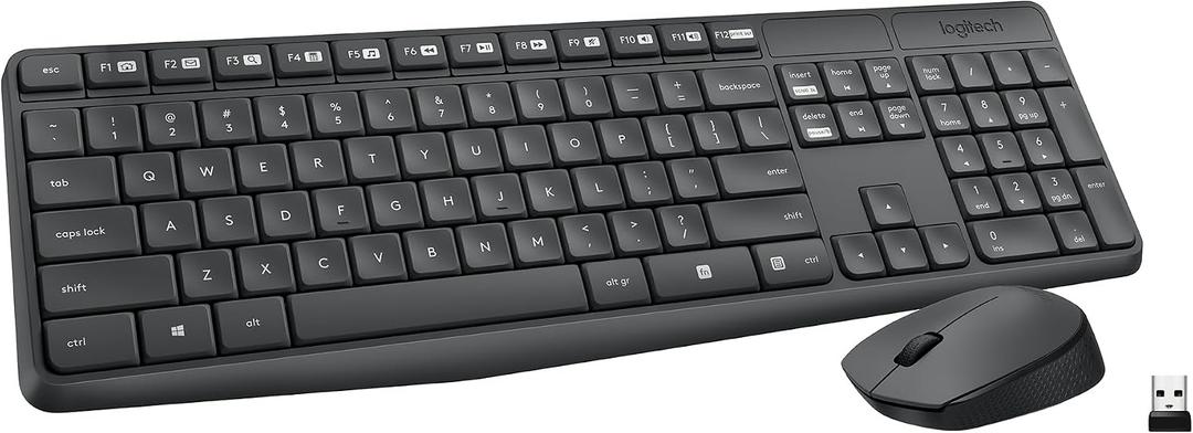 Logitech MK235 Wireless Keyboard and Mouse Combo for Windows, 2.4 GHz Wireless Unifying USB Receiver, 15 FN Keys, Long Battery Life, Compatible with PC, Laptop
