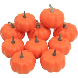 10Pcs Fake Pumpkins Fall Thanksgiving Decorations, Orange Plastic Pumpkins Home Decor, Artificial Mini Pumpkin for Decorating Autumn Harvest Outdoor Indoor Fall Decor Centerpiece Table Decorations
