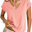 GKBK Womens Cotton Tops Cap Short Sleeve Crop V Neck T Shirts Boxy Casual Basic Spring Summer Tee S