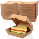 Gilprop 100 Pcs 6 x 6'' Clamshell Take out Food Storage Container Burger Box Kraft Paper Carryout Boxes Grease Proof Disposable Microwavable Bento Box with Lid for Hamburger Sandwiches Chips Dessert