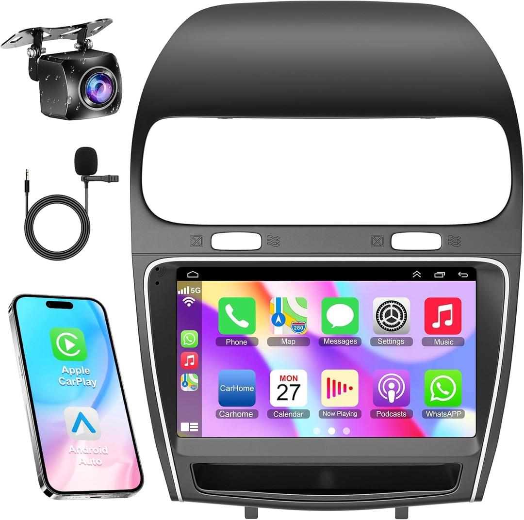 4G+64G 8-core Car Radio for Dodge Journey 2011-2019, 9 Inch QLED Touchscreen Stereo Support Carplay & Android Auto Bluetooth/Voice Control/GPS/WiFi/Back-up Camera/SWC/FM, Android 15