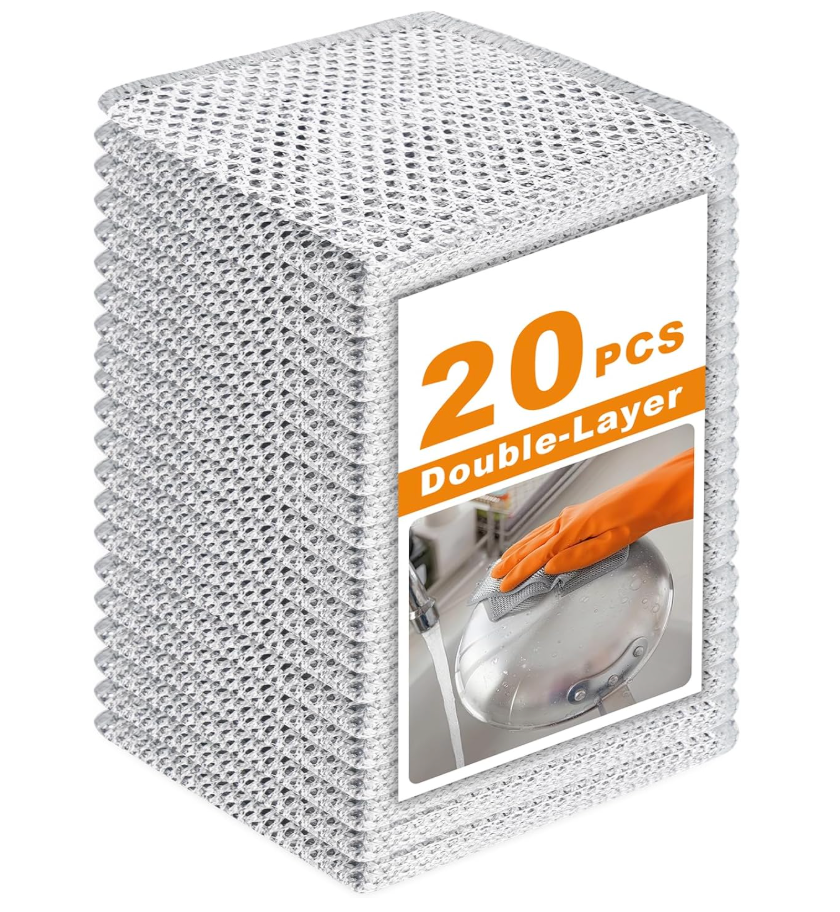 VMKBL 20 Pcs New Upgraded 3 Layers Non Scratch Wire Dishcloth, Multipurpose Wire Dishwashing Rags, Wet & Dry for Cookware, Sinks, Dishes, Stoves & Fireplaces (7.87 x 7.87-20pcs)