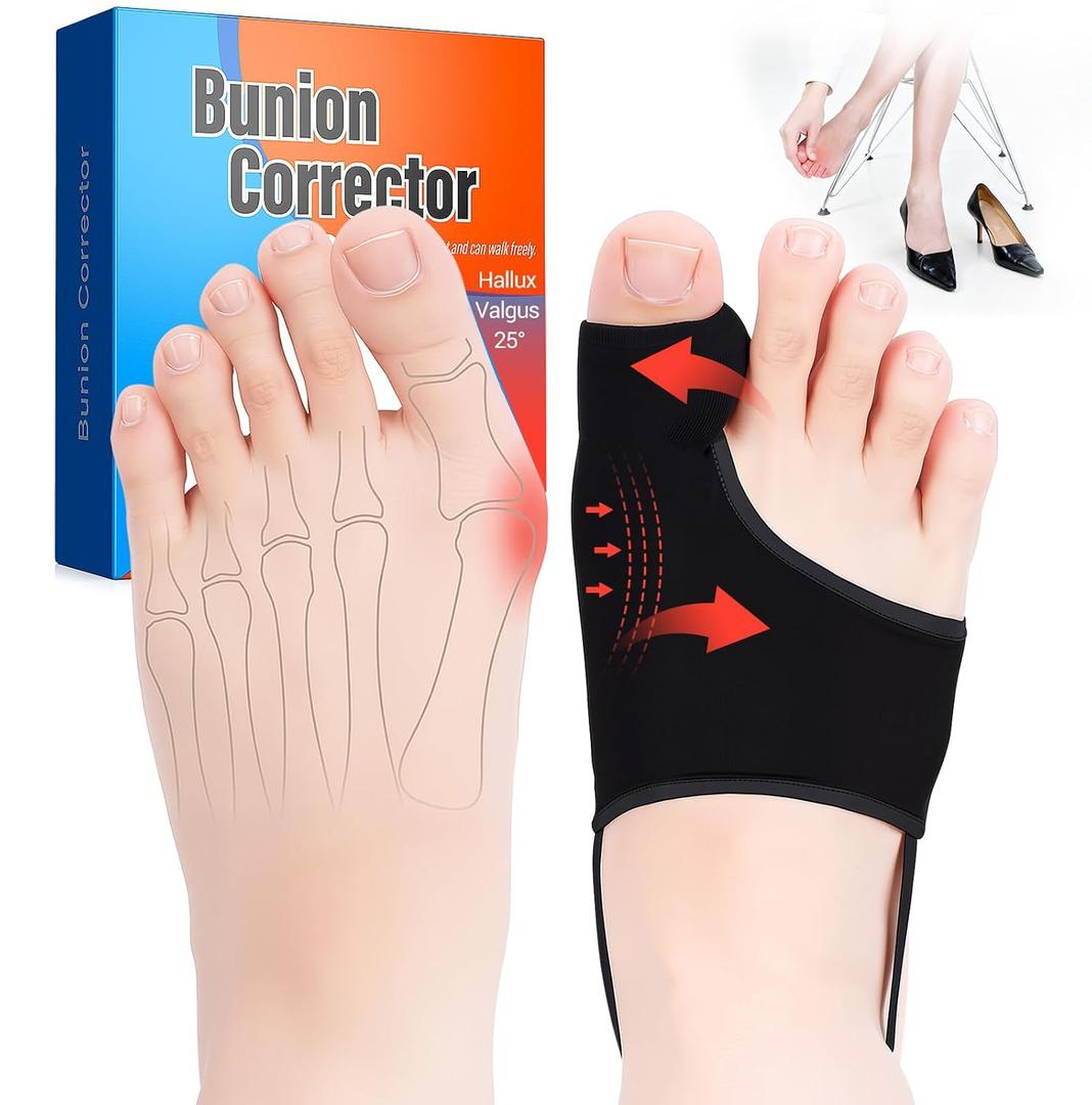 2PCS Bunion Corrector for Women & Men - Toe Alignment Corrector with Splint & Pads for Hallux Valgus Pain Relief, Comfortable Toe Separator for Day/Night Support, Anti Slip Big Toe Straightener(Black)