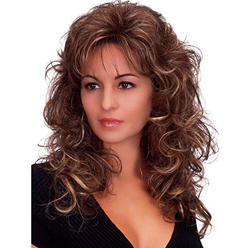 Women 80s Rocker Wigs Long Curly Heat Resistant Synthetic Natural Looking Hair for Cosplay (Brown Mix Blonde)