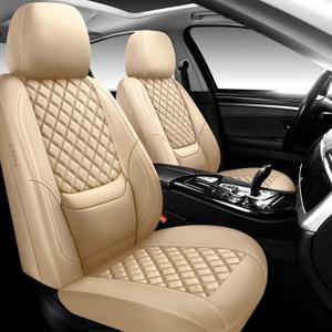NS YOLO Full Coverage Leather Car Seat Covers Full Set,Waterproof Seat Covers for Cars,SUVs Pick-up Truck, Car Seat Cushion,Car Seat Protector,Beige Seat Cover with 5 Seats
