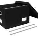 Portable File Organizer Box with Lid, Filing Box with Handle, Multi-Label Slots, Perfect for Office/Home/Decor (Black)