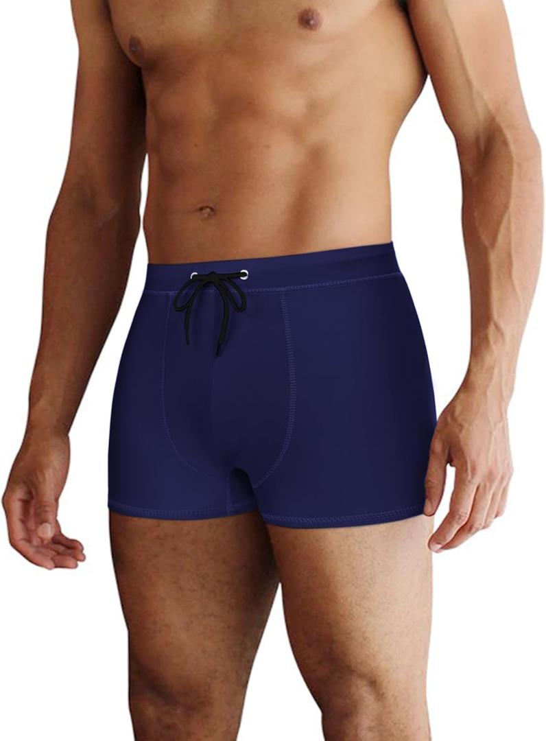 COOFANDY Men's Square Leg Swim Briefs Tight Swim Trunks Swimsuit Athletic Bathing Suit Swimwear with Liner (Medium, Solid - Navy Blue)