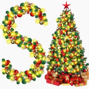 Jenaai 6 Ft Christmas Bulb Ball Garland with LED Lights Christmas Lighted Bulb Garland Ornament Xmas Tree Balls Decor Hanging Balls Decoration for Tree Fireplace(Red, Gold, Green)