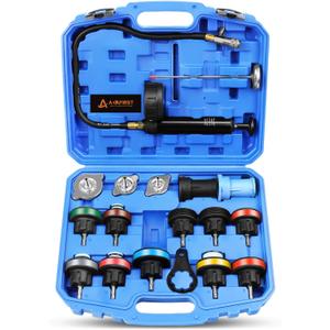 Radiator Pressure Tester Kit, 18PCS Automotive Water Tank Manual Pump Pressure Test Tool and Adapters Work on Cooling System Leak Down Detection for Cars Motorcycles Trucks Airlifts, Blue
