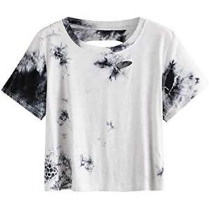 SweatyRocks Women's Summer Short Sleeve Tee Distressed Ripped Crop T-Shirt Tops, Size XL