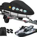 Jetski Cover,900D Heavy Duty Jet Ski Cover 2-3 Seater Compatible with Yamaha Seadoo with 2 Vents & 4 Windproof Buckles UV Protection All Weather Universal Waverunner Cover from 136" to 145"(Black)