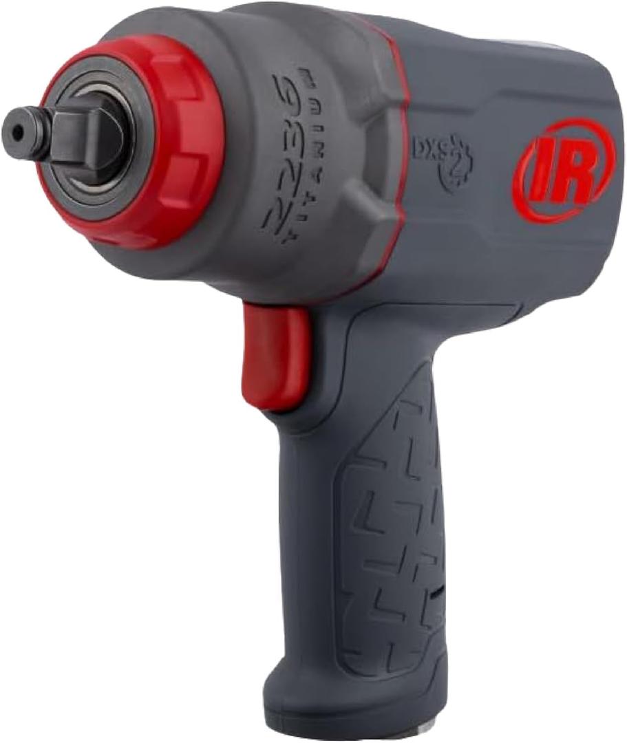 Ingersoll Rand 2236QTIMAX DXS2 1/2" Air Impact Wrench, Quiet, 1,500 ft-lb Torque, Titanium Hammer Case, Friction Ring Retainer, Pistol, Interchangeable Anvil, Multifunctional Tool (Gray)