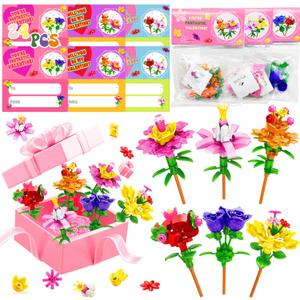 UMEELR Flowers Building Blocks for Easter Egg Hunt Basket Filled, 24 Packs DIY Flower Pre Filled Surprise Egg Toys Easter Stuffers Classroom Prize