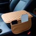 Car Center Console Cover,Microfiber Leather Car Armrest Cover Cushion with Storage Bags, Universal Car Armrest Storage Box Car Interior Accessories for Most Vehicles, Khaki