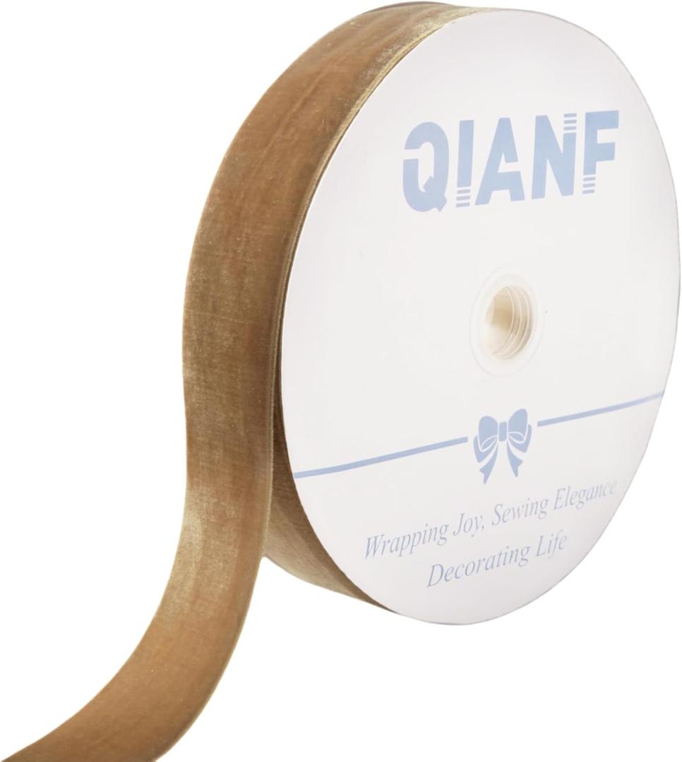 QIANF Velvet Ribbon, 1 1/2-Inch by 25-Yard Spool (Khaki)