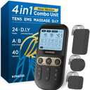 4 in 1 - D.I.Y & Tens Unit & EMS & Massage Muscle Stimulator, Dual Channel TENS Units Therapy Machine for Pain Relief, FDA Cleared Rechargeable Electronic Pulse Massager,with 12pcs Electrode Pads (Black)