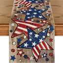 Artoid Mode Wood Stars Beads America Patriotic 4th of July Table Runner, Memorial Day Kitchen Dining Table Decoration for Home Party Decor 13x72 Inch