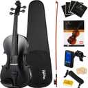 Mendini By Cecilio Violin 4/4 Full Size For Beginners - Fiddle Solidwood Kit with Hard Case - Acoustic Violins with Bow, Rosin, Tuner, Extra Strings & Bridge, Shoulder Rest and Lesson Book (Black)