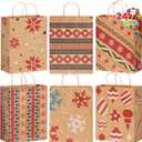 JOYIN 24 PCS Christmas Kraft Gift Bags Xmas Holiday Paper Goody Wrap Shopping Bags with Handles for Holiday Presents, Giant Gifts Decorations, Classrooms and Party Favors (10 x 13 x 5)