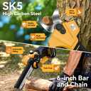 4-in-1 Pole Saw & Electric Pruning Shears, 6 Inch Mini Chainsaw for Tree Trimming, Cordless Pruning Shears with 9.5ft Max Extension Pole, 2 x 4.0Ah Battery Powered Pole Saw Pruner for Garden (Yellow)