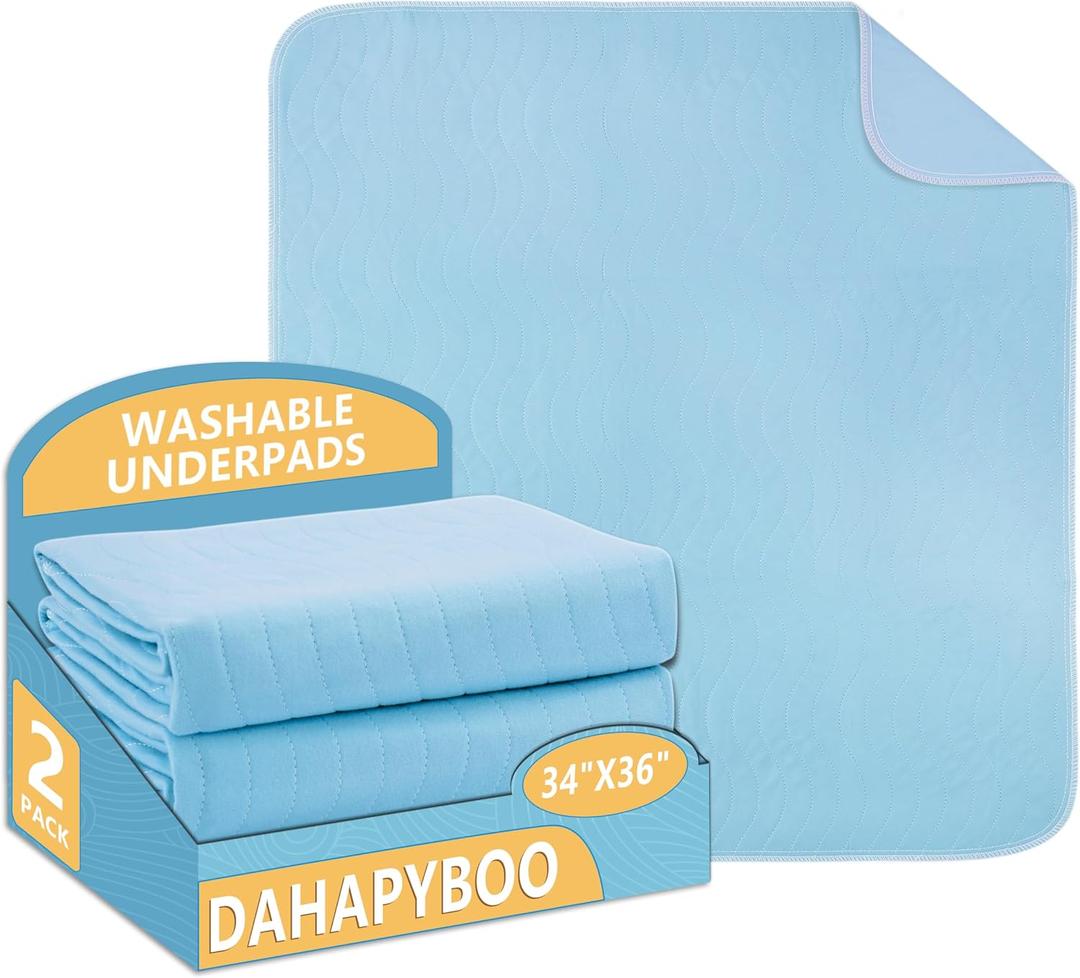 DAHAPYBOO Washable Underpads, 34x36 2 Pack Incontinence Bed Pads,Heavy Absorbency Reusable Bed Pads for Elderly,Kids,Adults and Pets,Bed Pads Washable Waterproof Quick Drying for Bed, Sofa, Floor