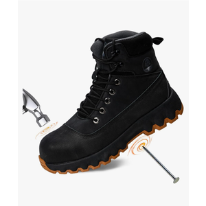 Mens work boots Composite Toe Boots for Men Genuine Leather Rubber Sole No Slip Waterproof Shoes Industrial & Construction Safety boots, added gloves