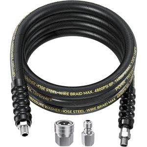 POHIR 10FT Pressure Washer Whip Hose 4800psi 3/8'' Steel Wire Braided with 3/8'' Quick Connect Plug, Reel Connector Jumper Hose for Pressure Washing (4800PSI, 10FT)