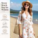 Tavaleu Straw Beach Bags for Women, Tote Handbag Shoulder Bag for Women, Beach Straw Purse Buckets Summer Fashion Hobo Bags