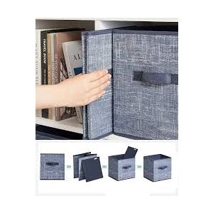 Large Storage Baskets- 10x10x11 inch Storage Bins for Shelves and Closet Organizing, Foldable Fabric Bin for Home Organization Clothes and Laundry (6-Pack, Blue &Gray)
