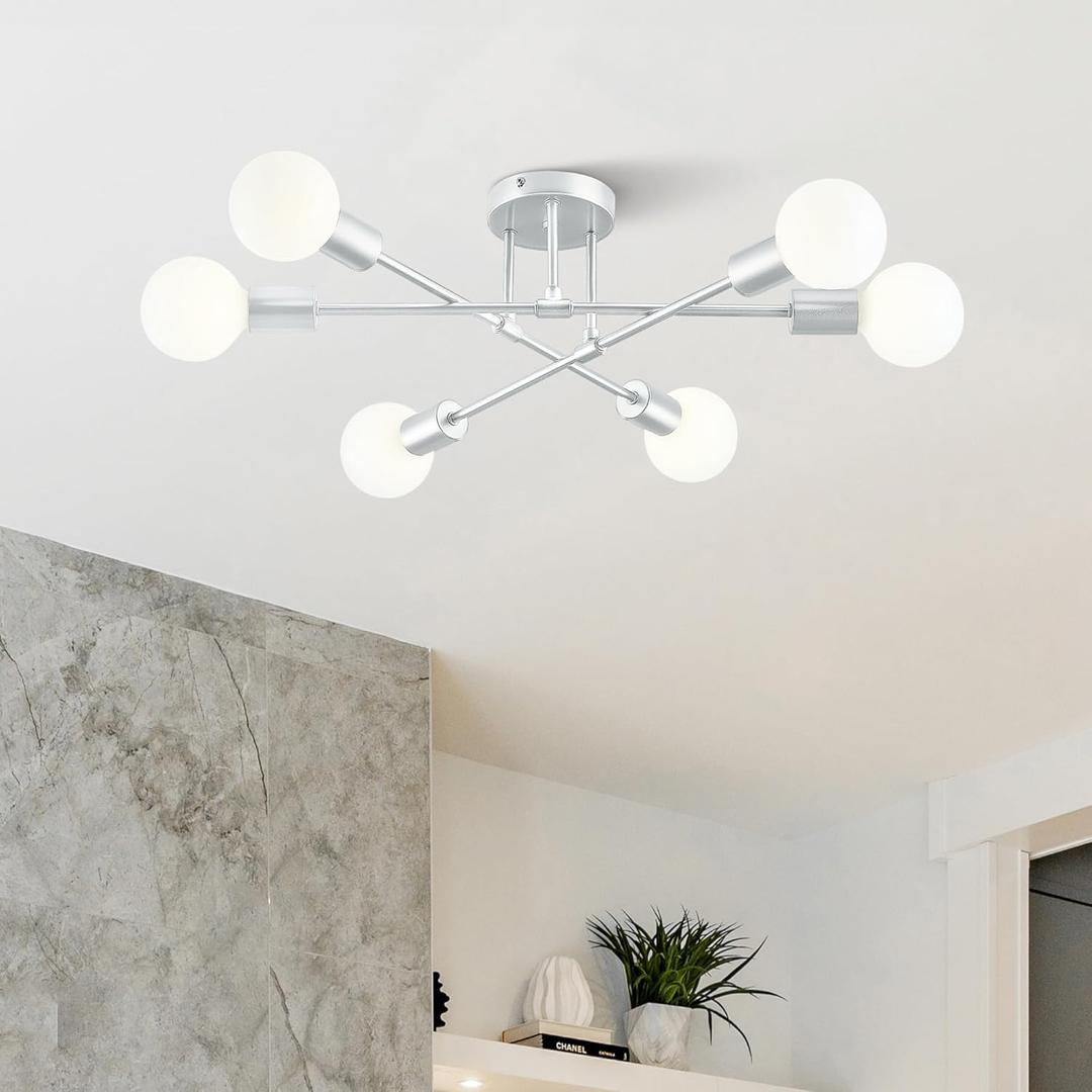 VONLUCE Sputnik Ceiling Light Fixture, 6-Light Sputnik Lights Nickel, Semi Flush Mount Ceiling Lights with E26 Base, Modern Sputnik Chandelier for Kitchen Hallway Bedroom Living Room