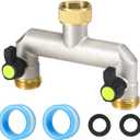 Brass Garden Hose Splitter - Water Hose Splitter 2 Way Heavy Duty, Outdoor Faucet Splitter with Shut Off Valves, Hose Bib Adapter and Spigot Connector 3/4"
