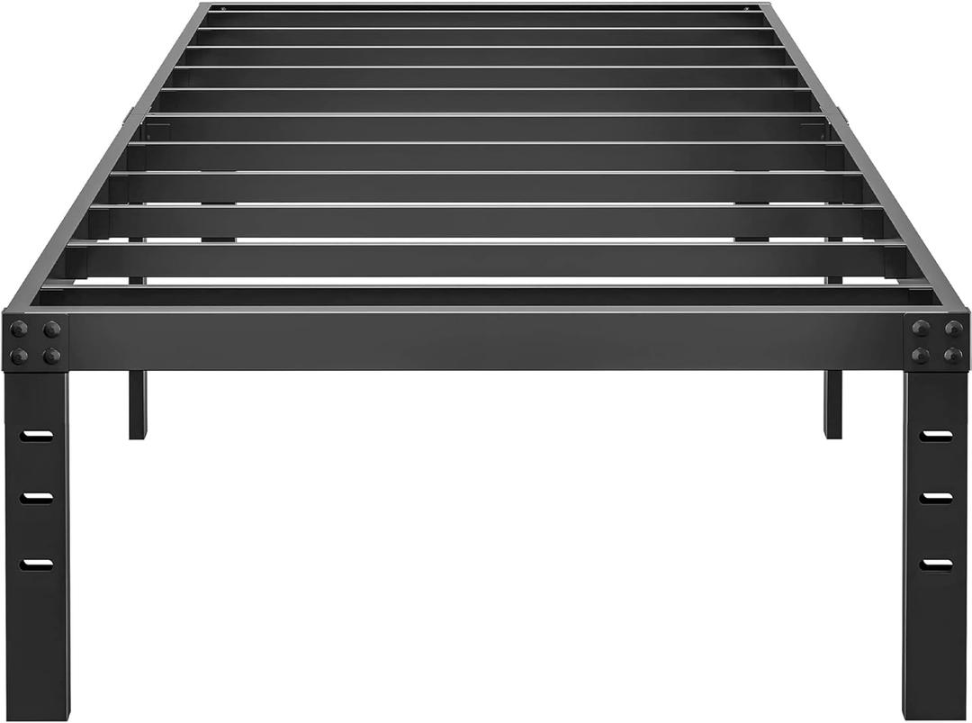 14 Inch Metal Twin XL Bed Frame No Box Spring Needed - Easy Assembly Heavy Duty Noise Free Narrow Bedframes - Single Black Basic Steel Slats Platform with Storage