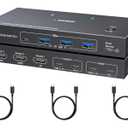 USB C KVM Switch 3 Monitors 2 Computers 4K/1080P@60Hz,USB-C Triple Monitor KVM Switches with 4 USB3.2 Ports Keyboard Mouse,10Gbps,80W PD Charging,For Windows and Mac OS,Driver Installation is Required