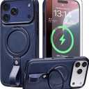 BUTAIGA for iPhone 17 Pro Max Leather Case with Stand, AntiSlip Grip Ring, Fits for MagSafe (Blue, IP17 Pro Max6.9inch)