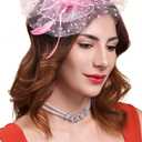 Cizoe Fascinator Hats for Women Tea Party Headband Kentucky Derby Wedding Flower Mesh Veil Fascinator (Pink)